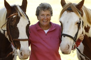 Peggy Adams with 2 horses