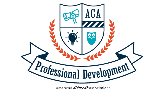Shield with scroll, lightbulb, owl, and 'ACA' in quadrants; laurel under shield; 'Professional Development' on banner under laurel