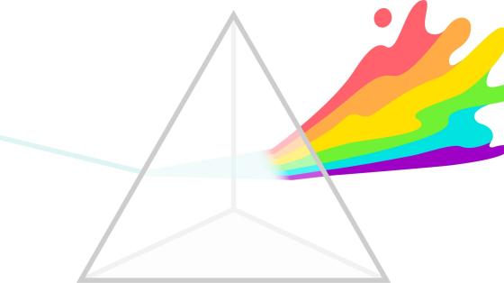a prism with a rainbow splash coming out of it