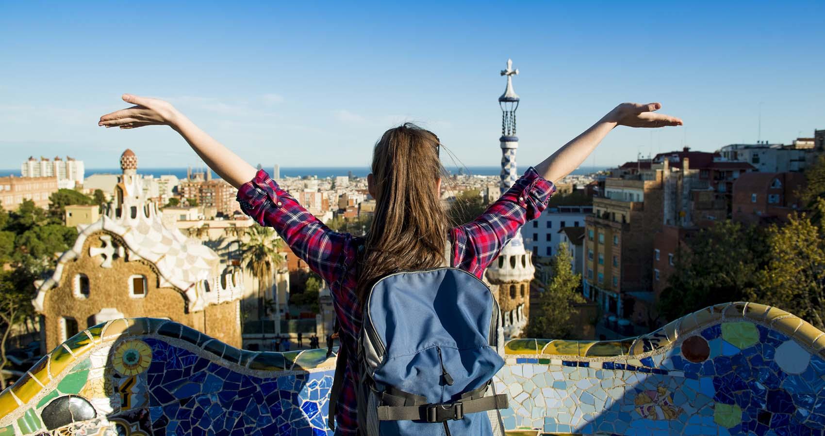 Female tourist enjoying city view abroad