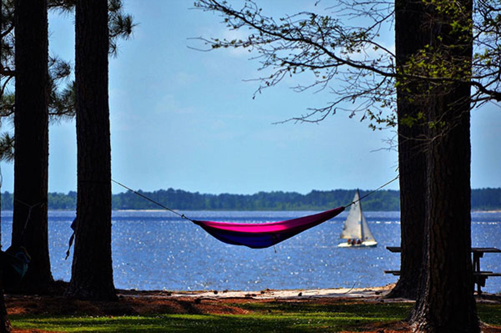 hammock with lake in background
