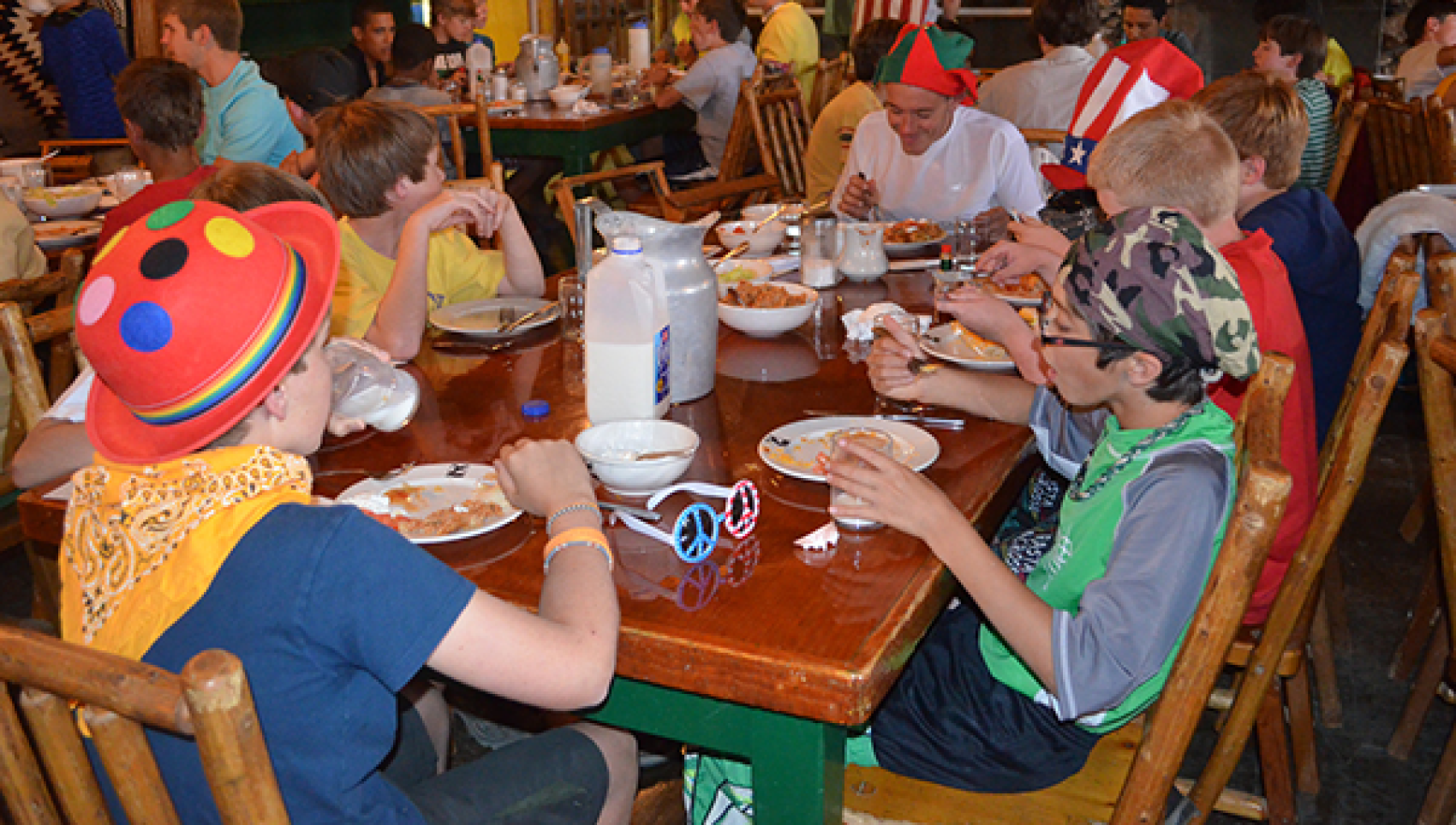 campers and staff eating