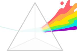a prism with a rainbow splash coming out of it