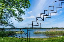 Stock photo of lake with step illustration overlay