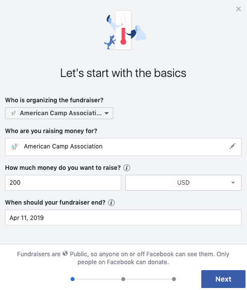 Facebook fundraiser set up