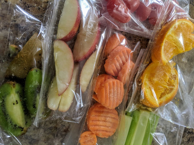 fruit and vegetables in bags