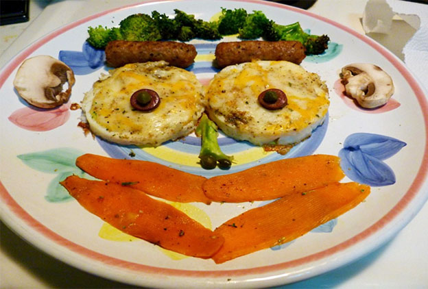 breakfast food as a smiley face