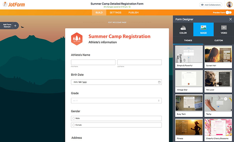 Summer Camp Detailed Registration Form Designer