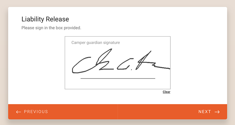 Liability Release Signature Screenshot