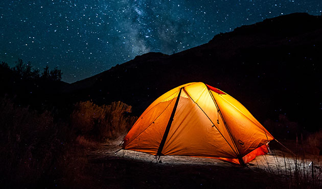 tent lit up a night
