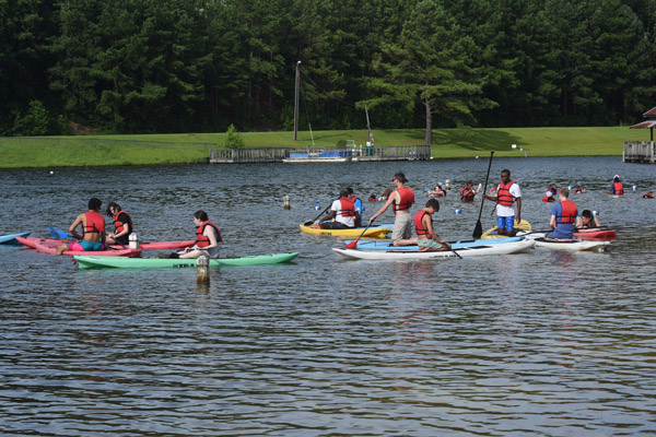 campers kayaking