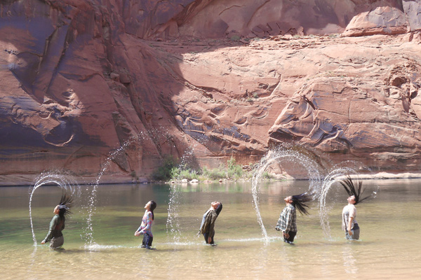 Campers playing in canyon lake