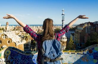 Female tourist enjoying city view