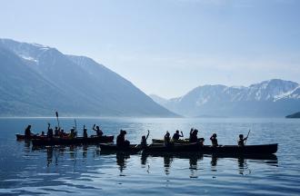 campers and staff canoeing