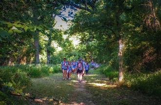 campers and staff hiking