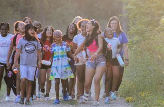 group of campers walking