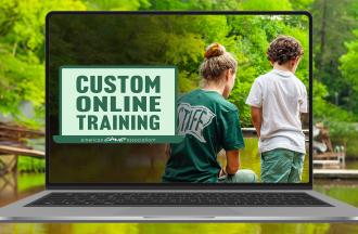 Custom Online Learning logo with laptop and camp photo