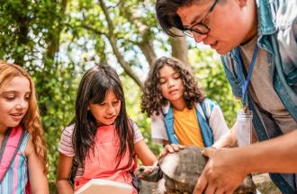 campers with tortoise