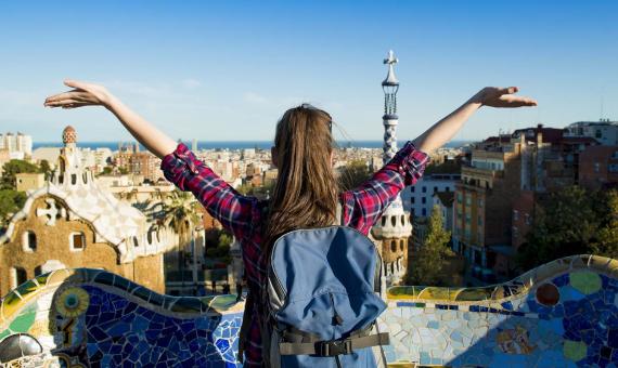 Female tourist enjoying city view abroad