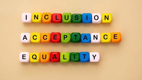stock photo with the words Inclusion, acceptance, and equality