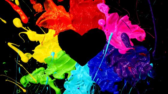rainbow colors around black heart