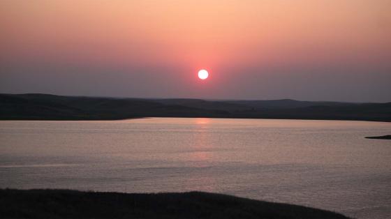 Sunset over a lake in South Dakota