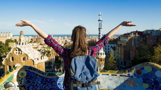 Female tourist enjoying city view abroad