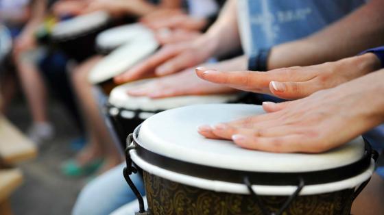 stock photo of grouip drums