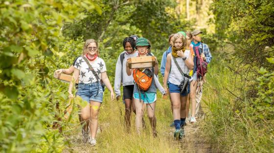 campers hiking on trail