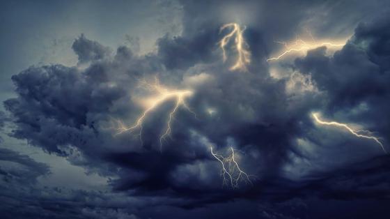 Thunderstorm clouds and lightning