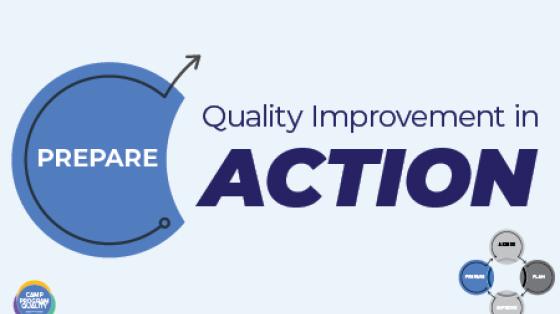 Quality Improvement circle graph with text "Quality Improvement in Action"