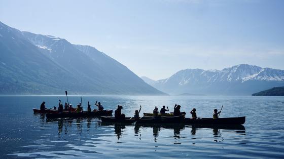 campers and staff canoeing