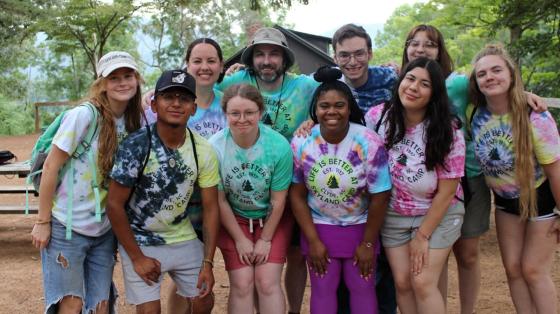 group of campers and staff standing together