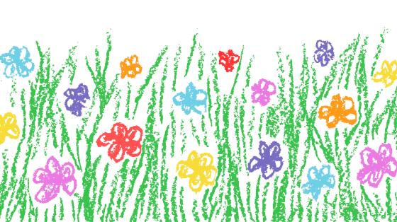 Crayon drawing of colorful flowers