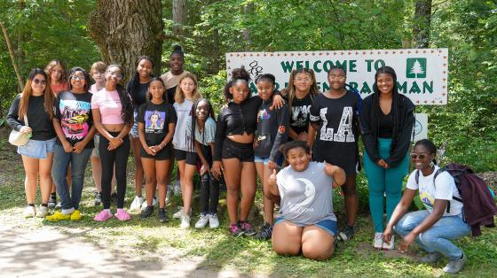 campers at Camp Helen Brachman posing for photo outside