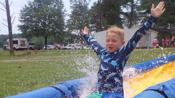 camper on slip n slide