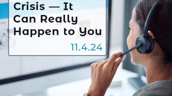 person with headet on. Webinar tile and date included