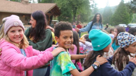 campers in a line