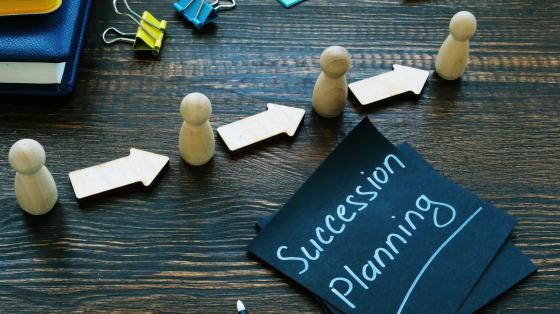 Chess pieces next to paper reading succession planning