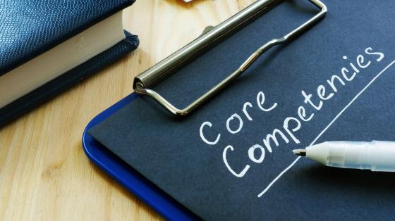 Notebook that displays core competencies