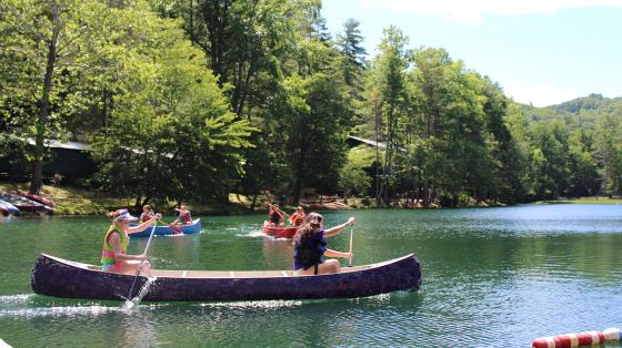 campers canoeing