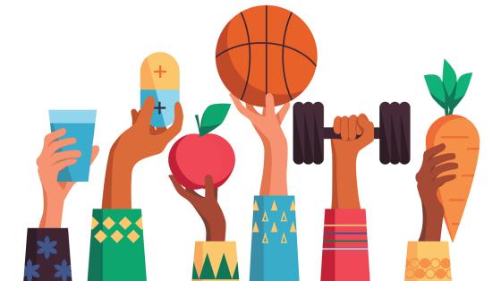 illustration of hands holding items for self-care