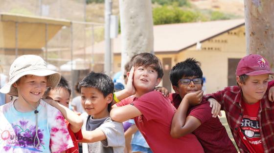 campers in a line