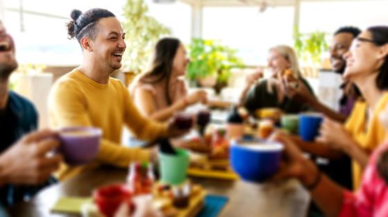 Friends in a group laughing