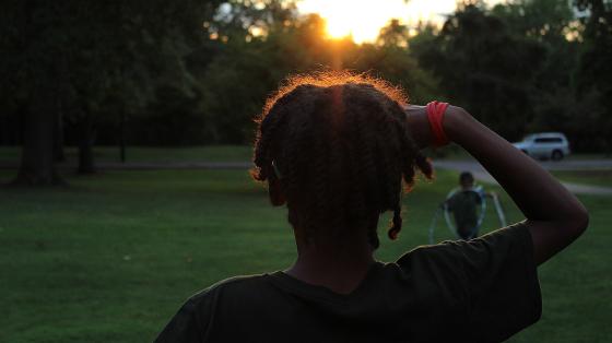 camper at sunset