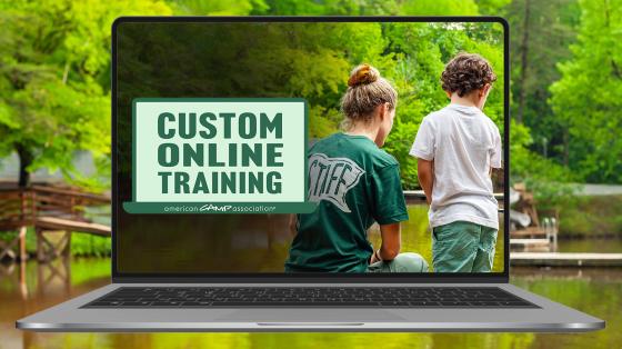 Custom Online Learning logo with laptop and camp photo
