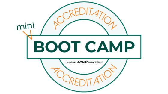 the words mini boot camp with the word accreditation above and below in a circle.