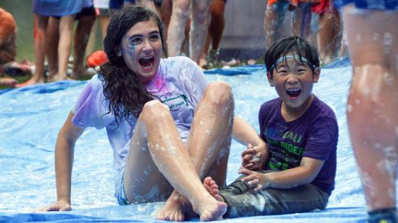 campers having fun in a water activity