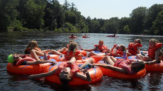 campers floating down river