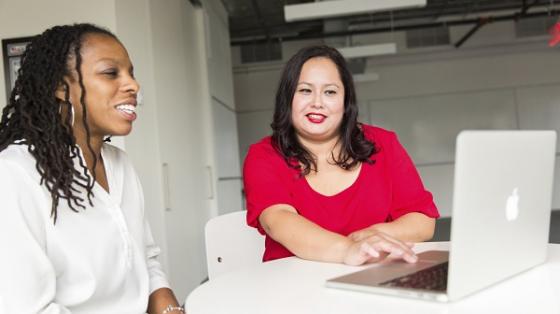volunteers at computer